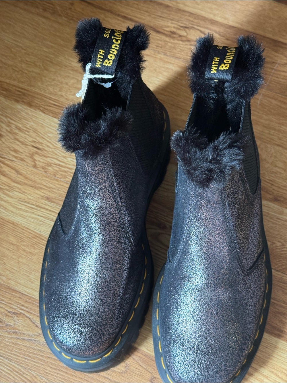 Dr. Martens Women's Black Metallic Chelsea Ankle Boots with Fur Trim